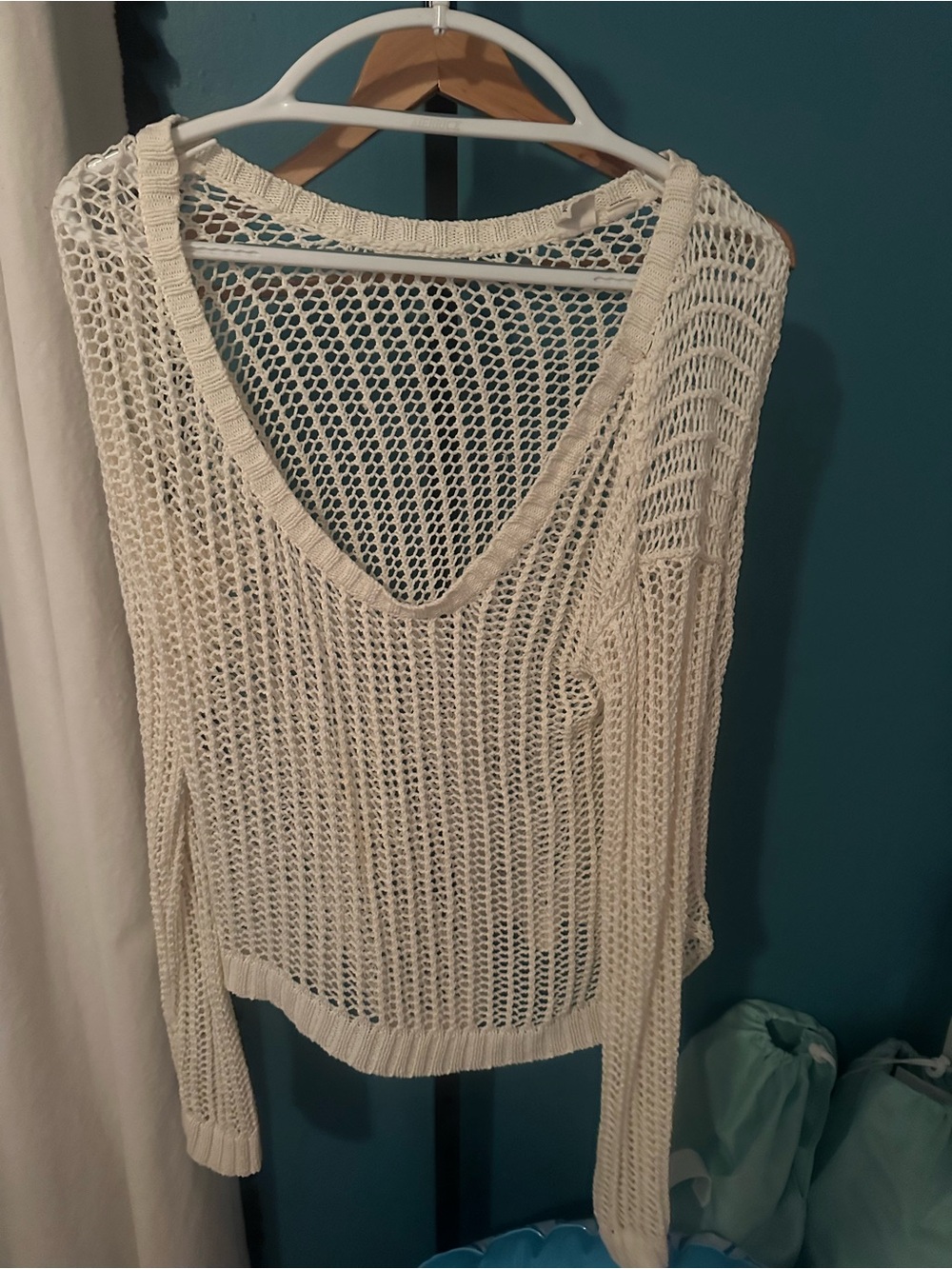 Roxy Cream Open-Knit V-Neck Sweater Top